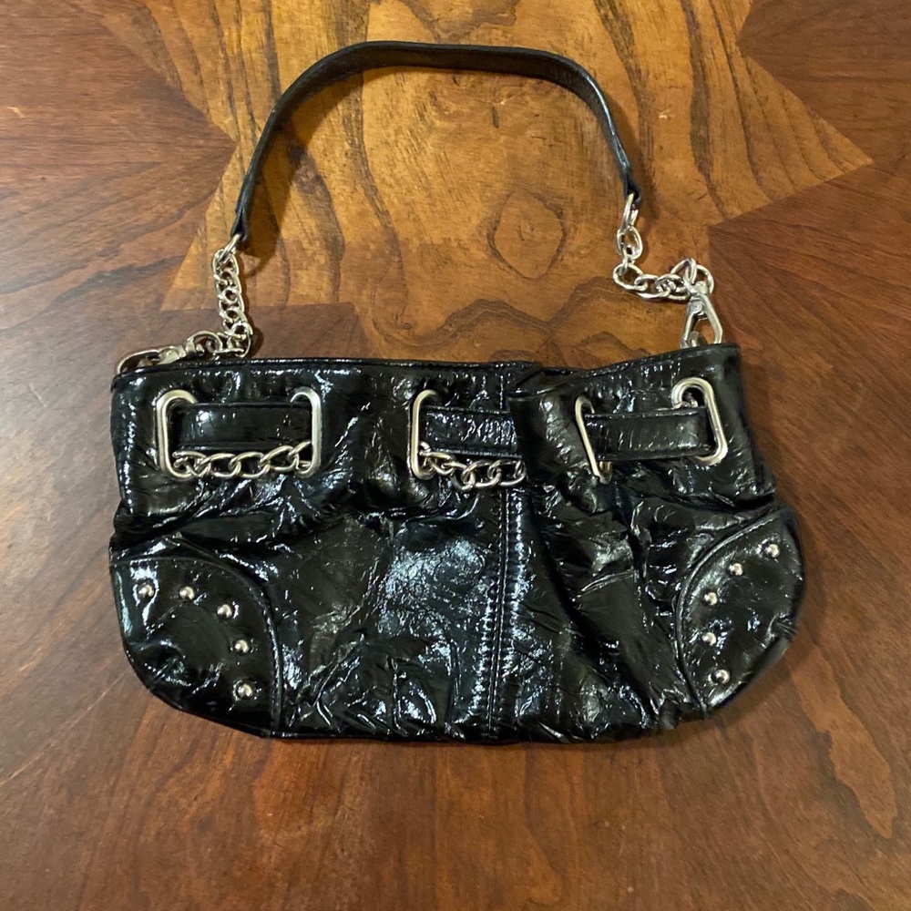 Womens Black Vinyl Bag With Silver Harware